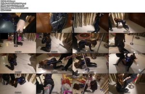 [逍遥骑乐] LATEX紧身束衣 过膝长靴 被圈养的胶衣宠物女孩-丝依依