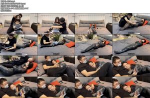 [默示录] 缚艺录小灵黑色胶带半全包后躺在怀里看动漫再换一张银色胶带封嘴-丝依依