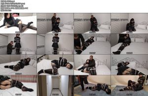 [随心原创] 黑色连体油亮吊带丝袜鸭子嘴口夹严密捆绑自娱自乐-丝依依