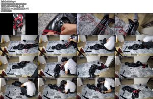 [亚洲绳艺] yundexinqing 大白乳胶衣捆绑头套上锁逃脱失败-丝依依