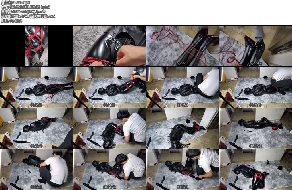 [亚洲绳艺] yundexinqing 大白乳胶衣捆绑头套上锁逃脱失败-丝依依