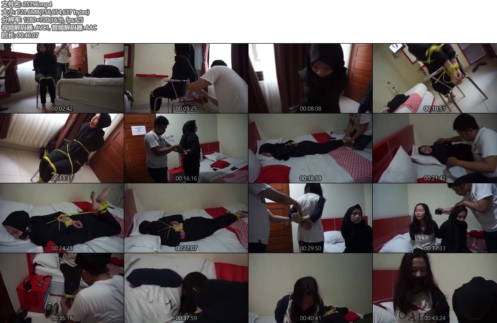 [亚洲绳艺] 一位戴着头巾的美女被绑在椅子上嘴里叼着一个球当时一位朋友来帮助她但也被绑成日式-丝依依