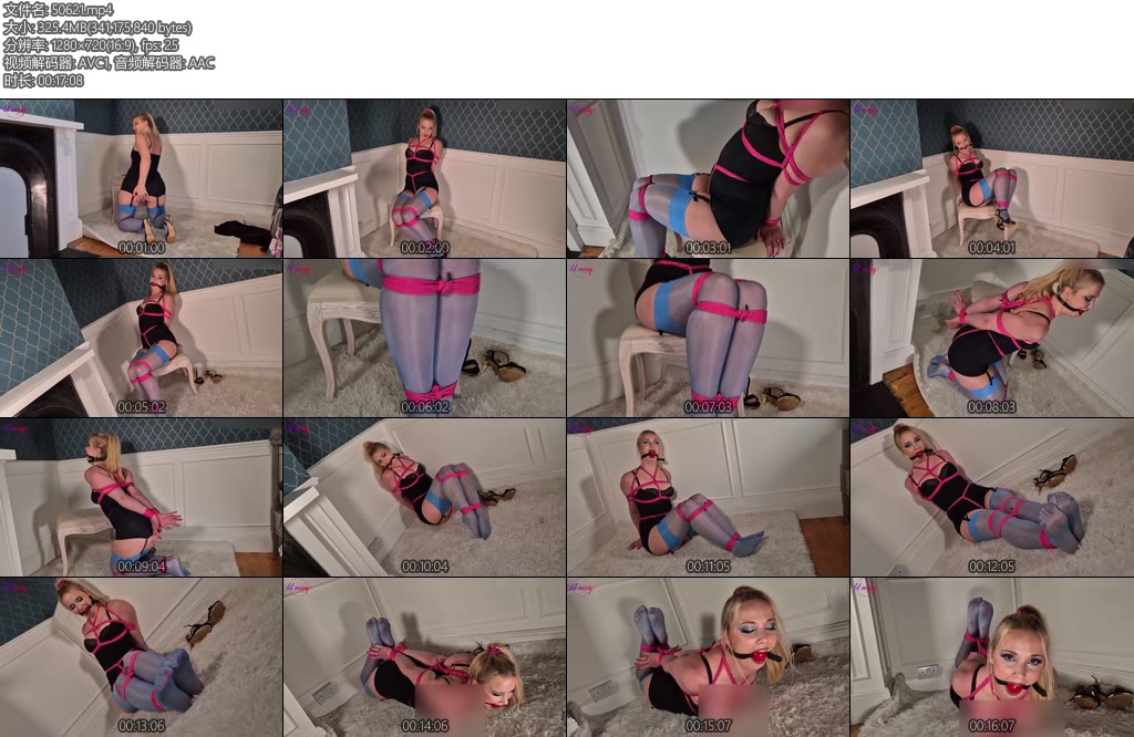 [欧美绳艺] Lil Missy UK in Tied In Pretty Pink Rope And Blue Stockings-丝依依