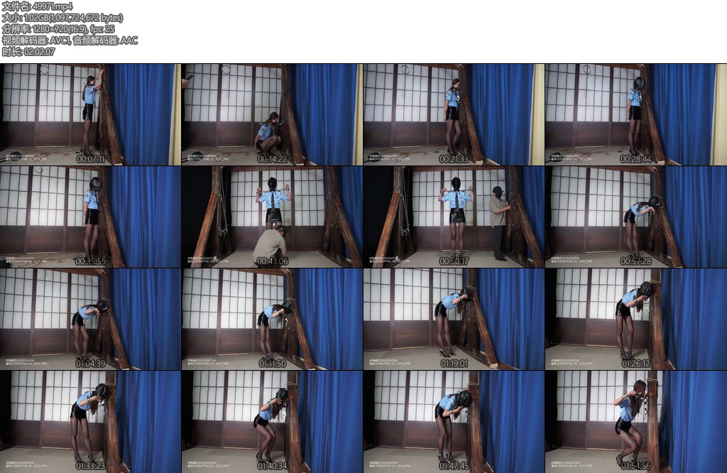 [试炼原创] 倩倩情趣女警服黑色高跟堵嘴头套金属一字枷锁放置-丝依依