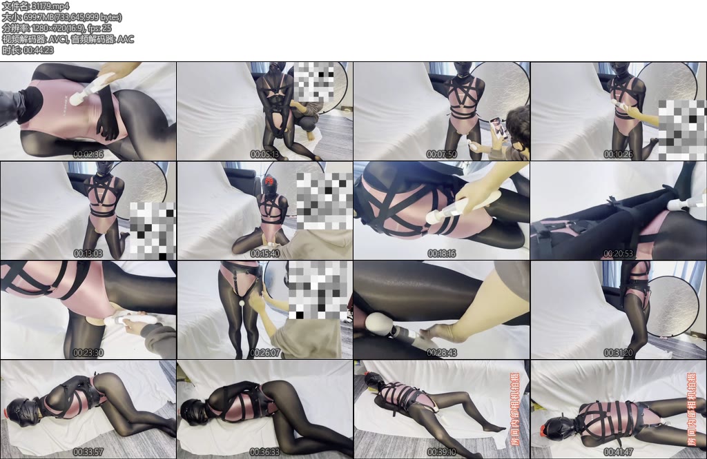 [Lebao] 五芒星束缚黑色全身油亮丝袜zhendong棒固定多次强制gc呼吸头套超长时间放置gc长达30min又调教哭了油光布泳装-丝依依