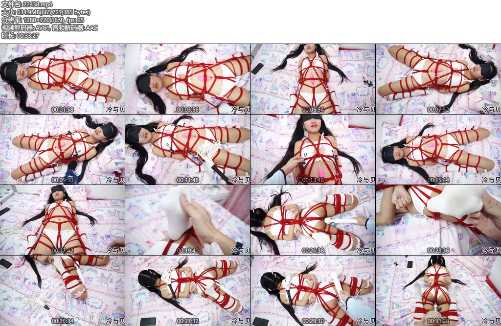 [亚洲绳艺] 可爱双马尾冷酱白色内衣，玩虐，挠痒乳夹-丝依依