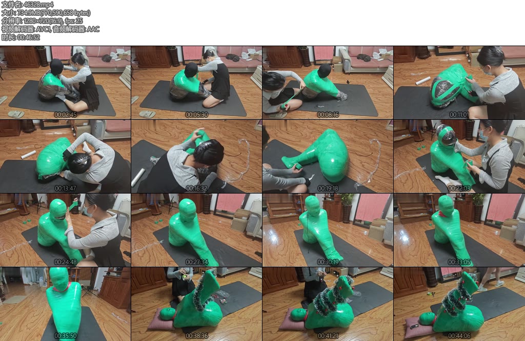 [狸猫原创] 圣诞节礼物绿色全包木乃伊女M团缚紧致全包将呼吸空间密封到最小控制呼吸最后做成圣诞树摆件放置-丝依依