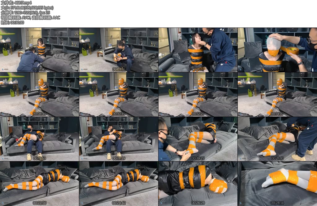 [JS原创] 欣妍灰色胶带捆绑丝袜堵嘴套头蒙眼TK放置-丝依依