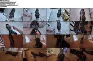 [鹿角与猫爪] 全身挂满锁的小狗狗K9套装束身衣狗狗面具芭蕾高跟靴胶衣拉链全身锁孔几乎都被锁锁死-丝依依