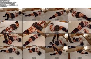 [亚洲绳艺] ネクタイ制服姿の女の子が全身緊縛されて蹴られたりムチ打ちに遭う-丝依依