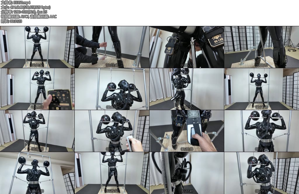 [鹿角与猫爪] 重装乳胶奴婢的电控止息负压呼控罚站榨汁金属手颈枷脚枷腰带钢管架拘束呼吸面具连接止气阀再接入双负压瓶穿戴电动榨汁杯气球手套拘束-丝依依