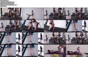 [网友原创] 手脚连铐锁住的牛仔短裙超高跟凉高金属GSTDP机电动BB与跑步机-丝依依