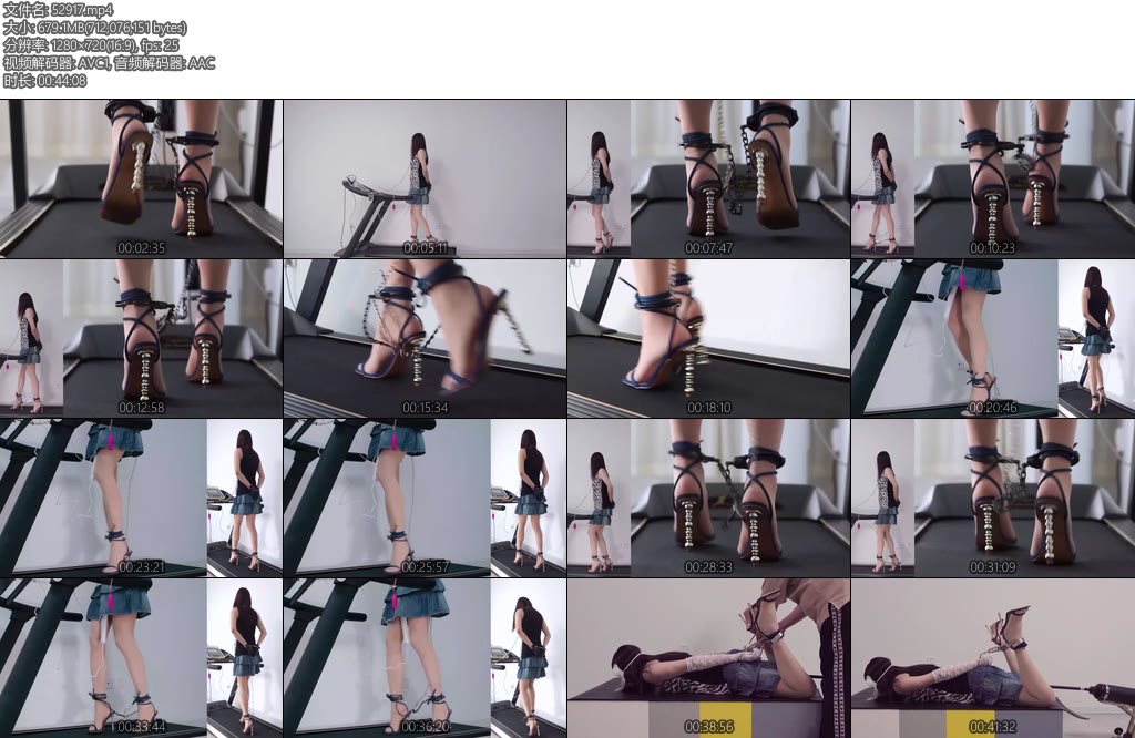 [网友原创] 手脚连铐锁住的牛仔短裙超高跟凉高金属GSTDP机电动BB与跑步机-丝依依