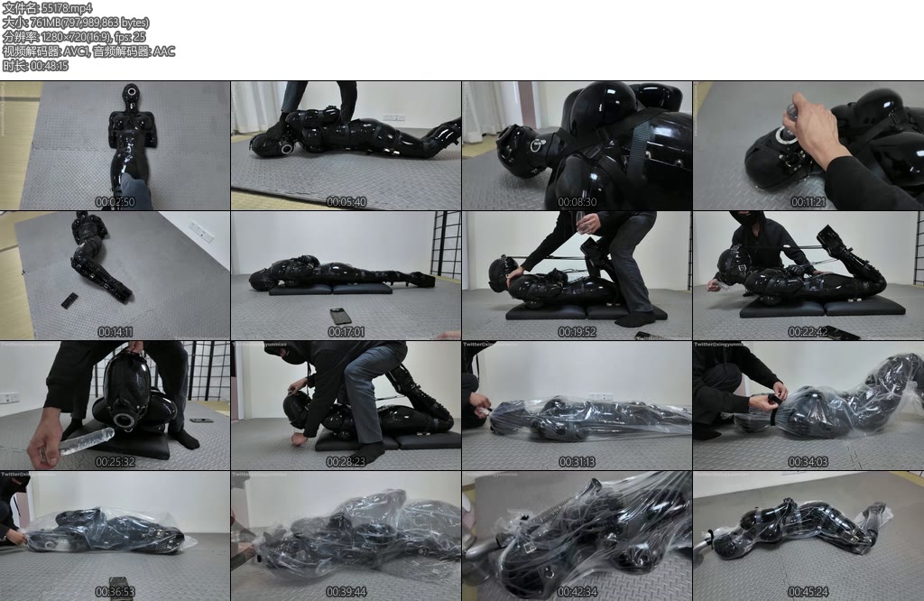 [鹿角与猫爪] 全身乳胶化口便器装袋绝闷真空塑封尼龙绑带后手缚并腿拘束电击训教全身乳胶封闭只剩口器极限驷马强制深喉等身塑料袋绝闷吸气真空塑封强制高朝-丝依依