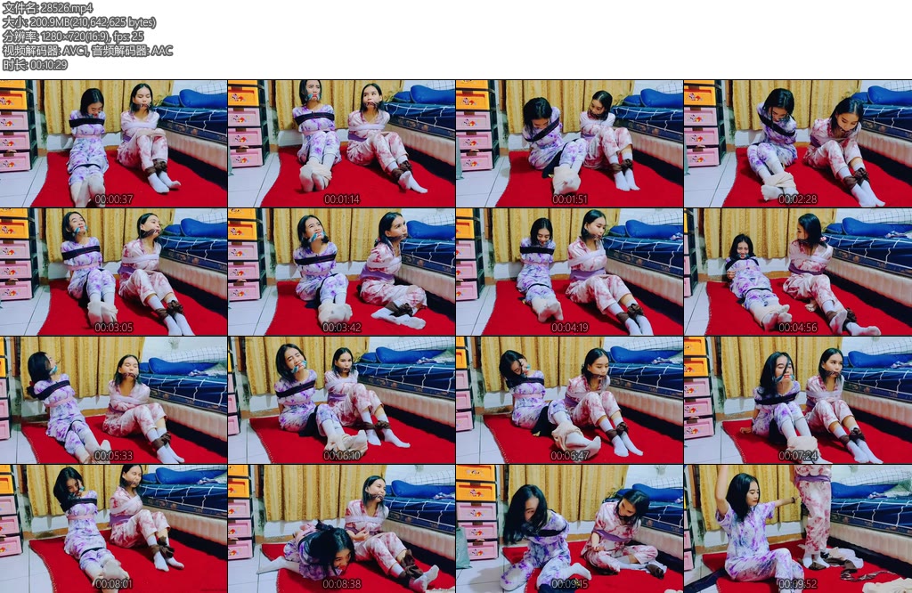 [亚洲绳艺] 两个穿著睡衣的女孩用围巾绑在一起的睡前游戏比赛谁能最快挣脱-丝依依