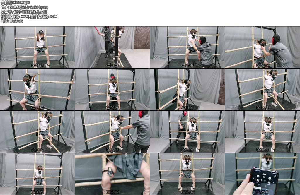 [飞天原创] 双马尾女生被绳捆锁绑起来无奈地接受无情折磨与调教-丝依依