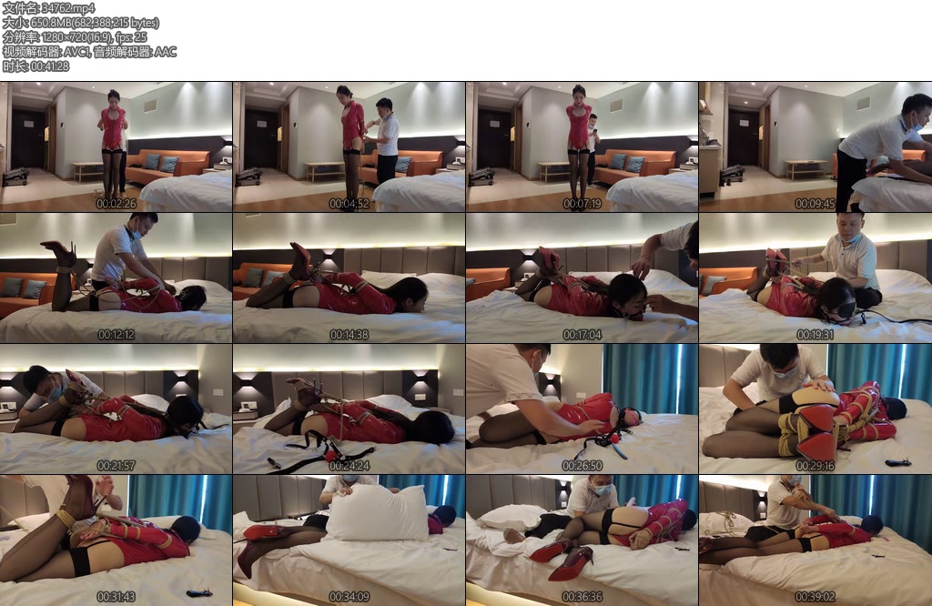 [素人原创] 169身高礼仪模特小玉红色胶衣吊带袜捆绑调教（第2部）-丝依依