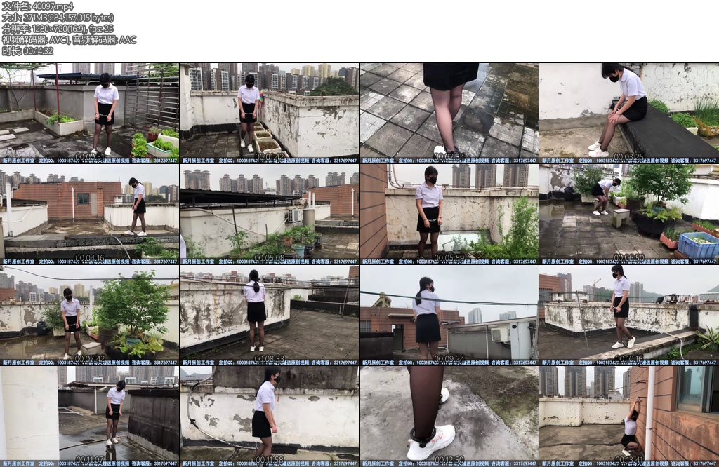 [新月原创] 玉箫户外黑丝女孩的天台大冒险手脚带铐探索陌生的超大天台视野相当好最后拷在梯子上-丝依依