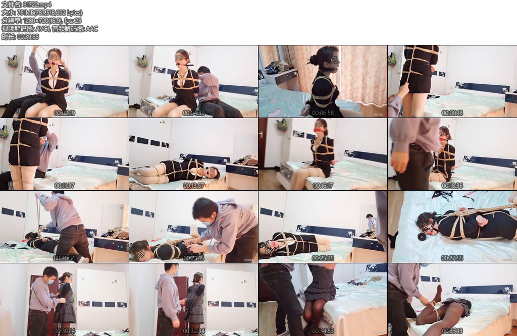 [亚洲绳艺] 黑色OL套装肉丝加古典裙 各种口塞,多重绳子加单手套 TK-丝依依