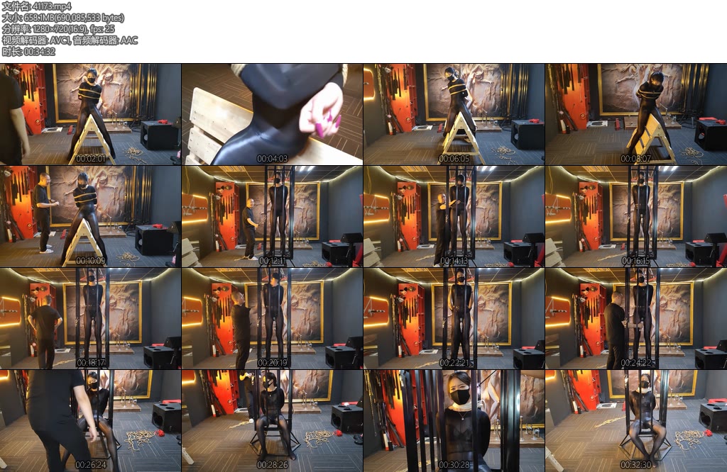 [随心原创] 杨蕊黑色马油丝袜连体衣痛苦的木马和站笼-丝依依