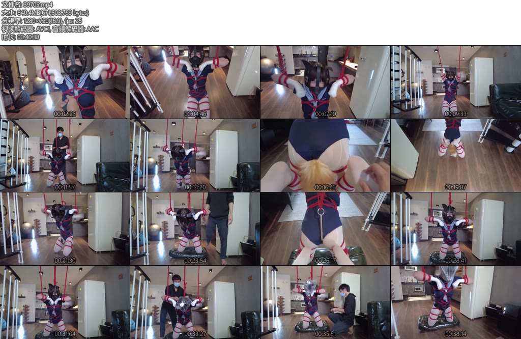 [鹿角与猫爪] 菱缚犬缚半吊狗狗面具内置充气口塞头部吊起刚勾拉拽鞭打塑料袋套头绝闷发射特写-丝依依