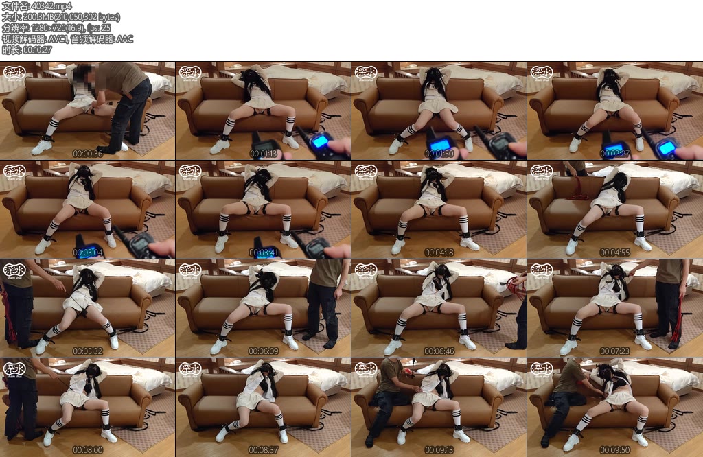 [亚洲绳艺] 白ブレザー制服女子がソファに縛られてムチ責めや電気責めくすぐりに遭うN子-丝依依