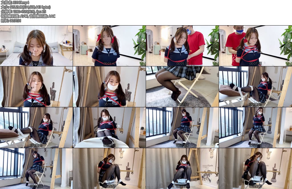 [默示录] 缚艺录 可爱的双马尾小B这次尝试简单的绳艺拘束后固定在椅子上虽然努力挣扎后无果但是她还挺享受拘束的娱乐-丝依依