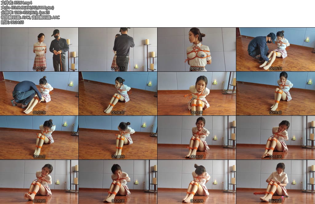 [一绳所爱] 小雅并腿海老缚放置将其一个人放置在房间挣扎等准备给小雅解绳子的时候发现她自己已经解开绳子了最后自己解开口球-丝依依