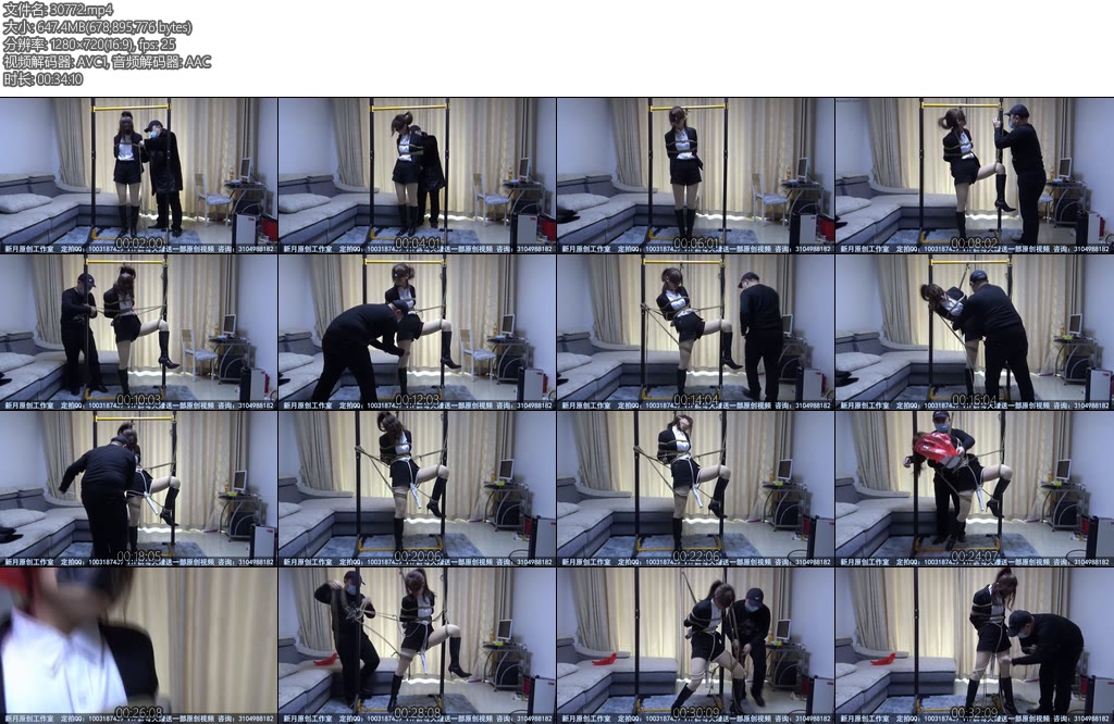 [新月原创] 佳怡高跟鞋性感佳怡被吊绑在架子上受到TD棒子丝袜堵嘴用胶带封住塑料套头的多重折磨-丝依依