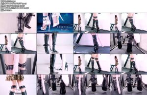 [跑步机] 高跟遇到跑步机 短裙下的NZ超高细跟长靴与3公斤重镣五花在跑步机上-丝依依