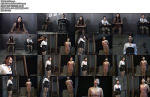 [胜景影视] 连续剧被俘女教师（第二集）两个美女教师强制吊着脖子双腿并拢捆绑戴着口球一动不能动站立在牢房里-丝依依