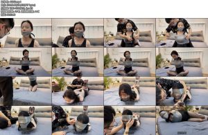[默示录] 缚艺录小灵银色胶带的束缚口球胶带封嘴丝袜套头胶带封脸塞得小灵腮帮子疼-丝依依