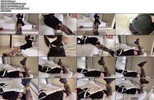 [凉叶子] 黑色叶子固定不动的棒棒白色单手套与黑色吊带袜驷马束缚-丝依依