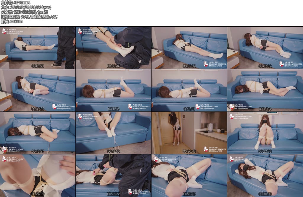 [九尾少女] 运动服白棉袜少女突遭绑架手脚捆绑股绳折磨试图逃跑脱出失败被抓回后开腿捆绑塞入TD强制震动GC-丝依依