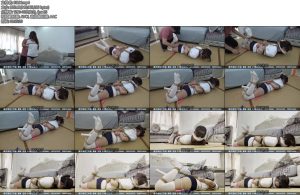 [新月原创] 荷露憋尿驷马实验先喝水日式驷马绑紧蒙眼封嘴带双TD棒棒顶着硬憋40分钟左右最后还是有点漏水了-丝依依