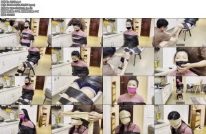 [默示录] 缚艺录小橙椅子上的黑色胶带捆绑胶带封嘴后静电胶带再封一层肉丝蒙眼蒙嘴呜呜呜的享受-丝依依
