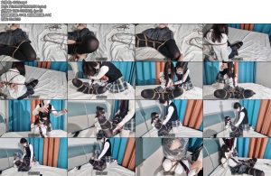 [长颜草] 剧情姐妹调教jk黑丝梦婷被霜喵盘腿缚绑到床上只能被迫接受tk电击贴棒棒骚扰后戴上口球内入小怪兽一边用塑料袋X_X一边强制X_X-丝依依