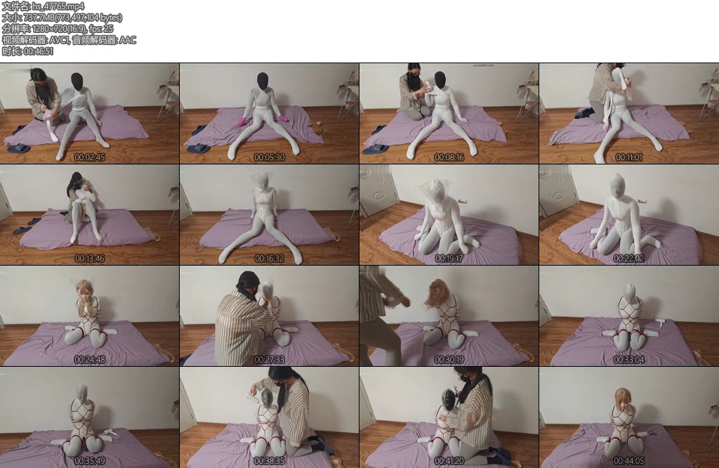 [狸猫原创] 女女白色丝袜全包木乃伊皮革头套kig热缩袋多层热缩袋捆绑玩弄息窒-丝依依