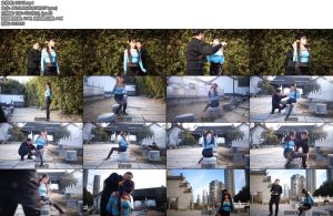 [锐度主张] 嫣儿 户外双马尾一字肩皮裤黑丝长腿公园蒙眼捆绑缚腿-丝依依