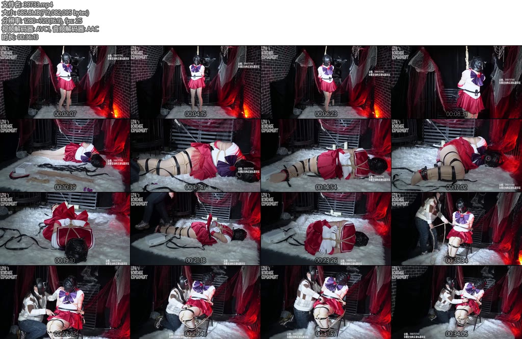 [莉雅原创] 多重拘束逃脱挑战cosplay紧缚蛋蛋棒子紧缚实验头套皮带-丝依依