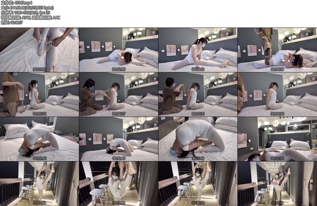 [海砂原创] 芭蕾课堂白丝少女进行人形拱桥与单腿吊一字马的柔韧性训练-丝依依