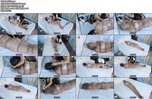 [樱束原创] 禁锢丝袜头套全包 白色内衣裤加油亮白丝皮带禁锢口球紧塞吸乳跳D棒棒固定强震强G戴头套加多层丝袜全包难受挣扎-丝依依