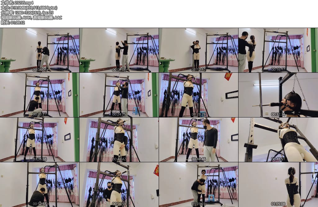 [浅浅原创] 单手套，乳夹，马具型口枷，过膝长筒靴，一字型分腿脚枷-丝依依