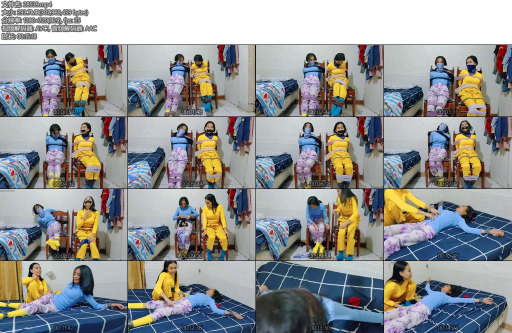 [亚洲绳艺] 双人睡衣玩法从满满的爱到直臂被绑绑在椅子上试图逃跑失败者将被给予终生难忘的惩罚-丝依依