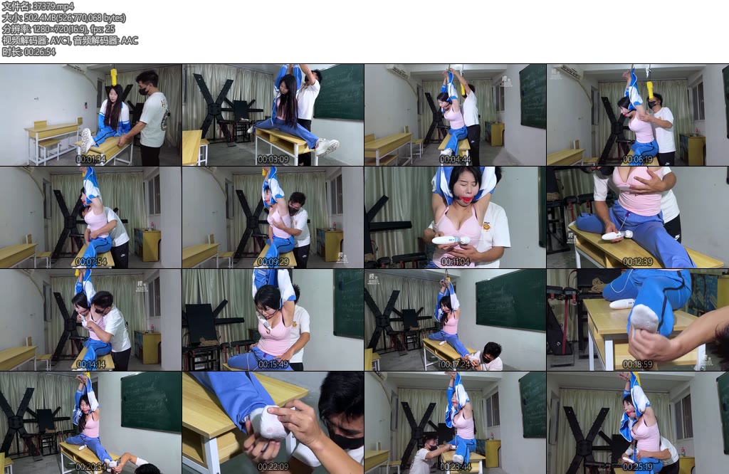 [樱束原创] 学生课桌上一字马惩罚漂亮学生妮娜被社会上的混混盯上教室里威胁强迫她课桌上趴一字马捆绑玩弄蹂躏大胸跳D棒棒震动-丝依依