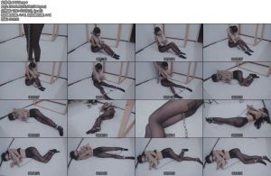 [亚洲绳艺] 黑丝内衣镣铐木架口球-丝依依