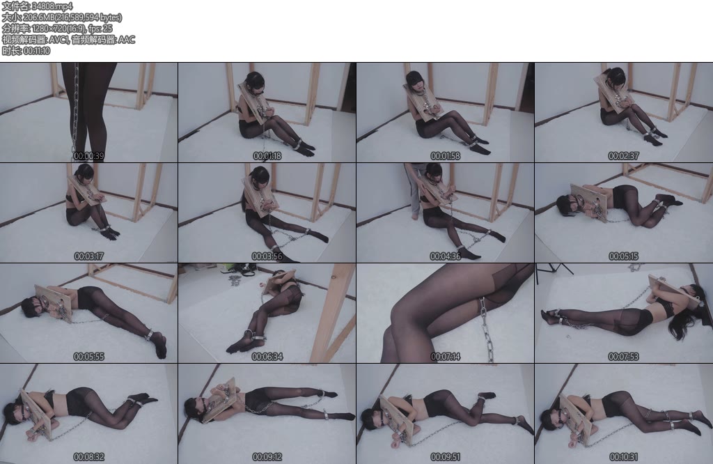 [亚洲绳艺] 黑丝内衣镣铐木架口球-丝依依