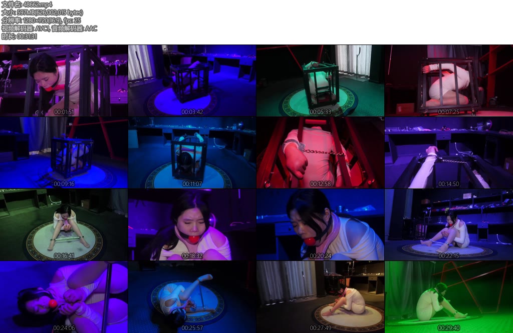 [胜景影视] 女M不锈钢拘束枷女M被紧锢在笼子里戴上超级大口球被囚枷拘束着-丝依依