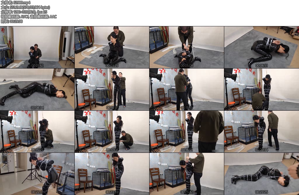 [随心原创] 陈雅熙黑靴胶衣女王扎带极限后手观音 扎带勒的嘴变形放置-丝依依