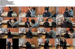 [WN原创] 月月后手缚强制下跪口环口水，鼻钩口环丝袜套头，sp，超巨型口球，大量口水-丝依依